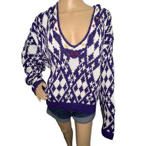 Nordstrom Vintage Geometric Patterned Knit V-Neck Slouchy Sweater